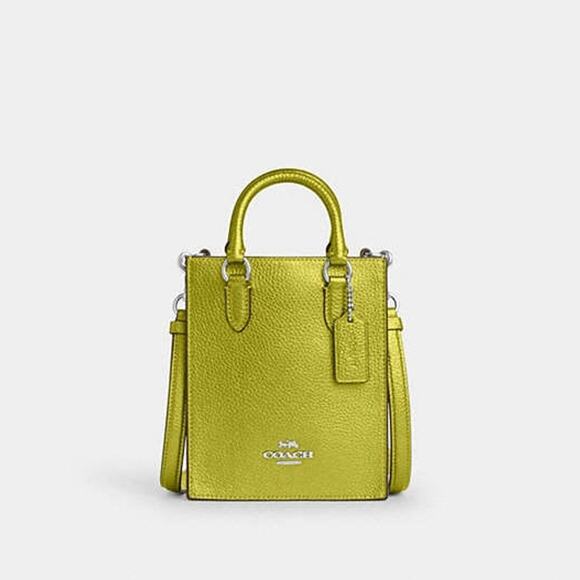 Coach Handbags - Coach North South Mini Tote Bag in a metallic neon green pebbled leather NWOT